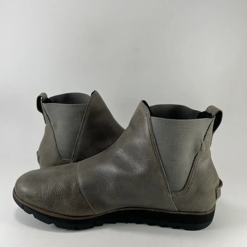 Sorel Joan of Arctic Wedge II Chelsea Boots Womens Size 9 Grey Leather NL3334